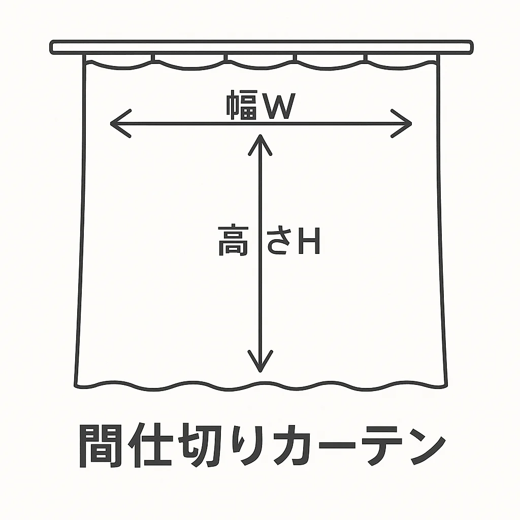 間仕切りカーテンの幅と高さの採寸図