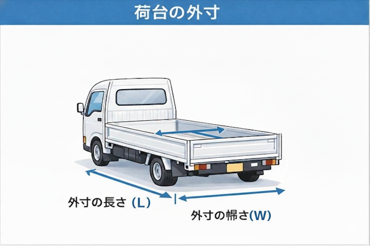 荷台の外寸（長さ・幅）を示す図解