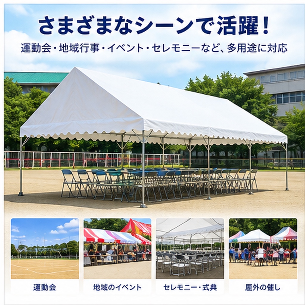 スマートパワーテントの利用シーン。運動会・地域行事・イベント・セレモニー